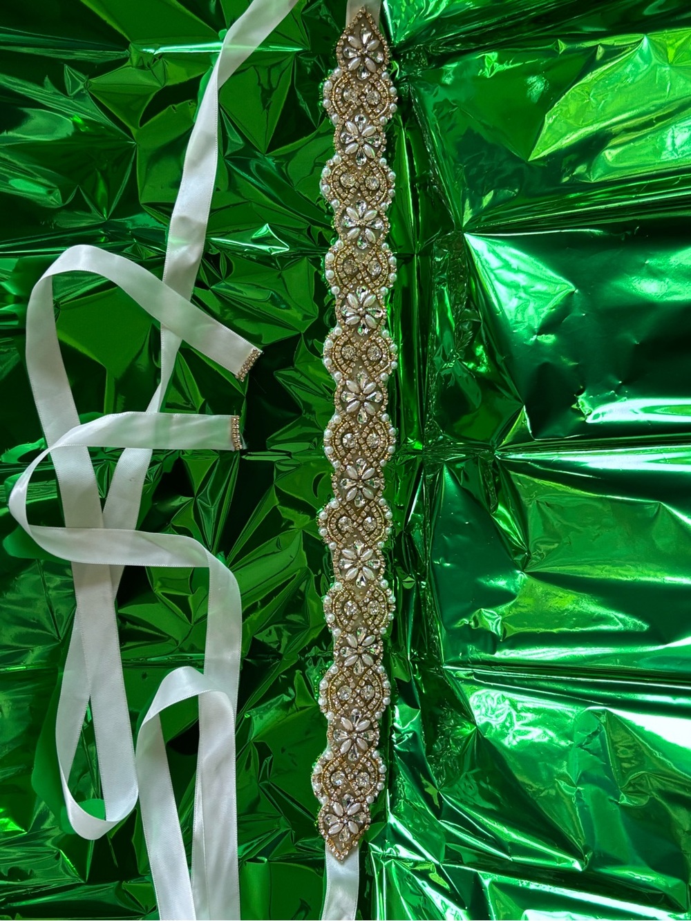 Wedding Gold and White Beaded Crystal Bridal Belt